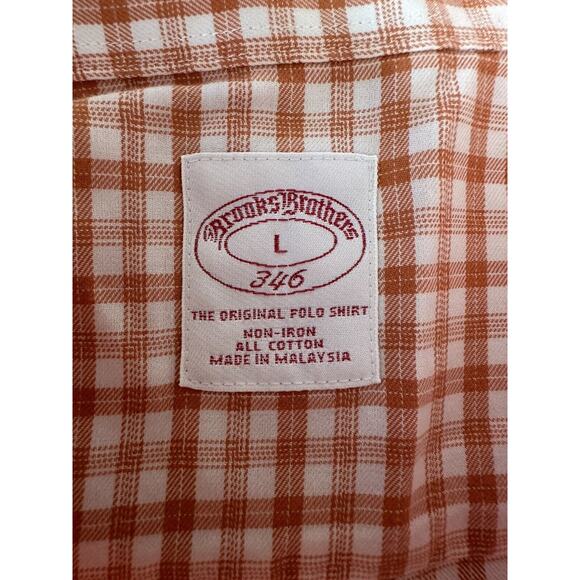 Brooks Brothers 346 Men Size LR Orange White Check Regular Fit Long Sleeve Shirt - Picture 4 of 10